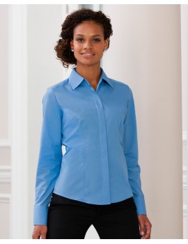 Russell Collection Ladies' Long Sleeve Polycotton Poplin Shirt Corporate Workwear